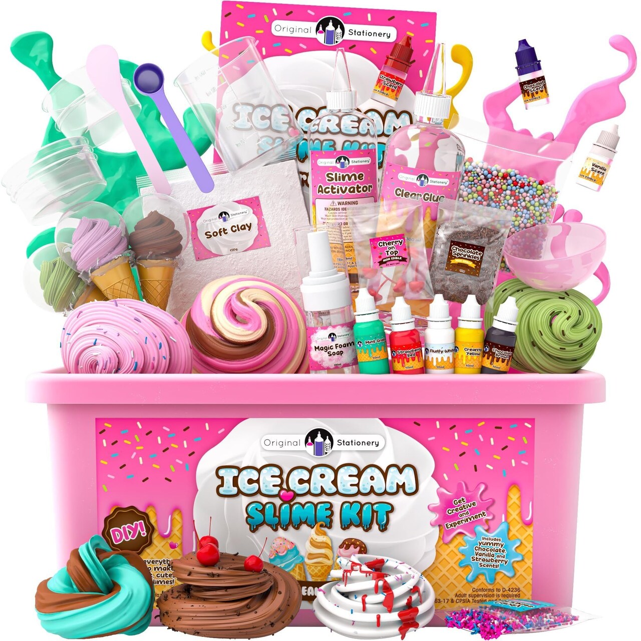 Original Stationery DIY Ice Cream Slime Kit for Girls, Amazing Ice Cream Slime Making Kit to Make Butter Cloud & Foam Slimes, Fun Present, Girl Birthday Gifts & Toys for Girls 7-14